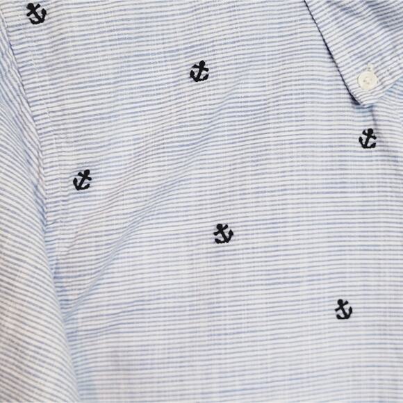 Abercrombie & Fitch Blue White Embroidered Anchors Muscle Button Down Shirt SZ M - Picture 4 of 13